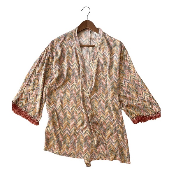 Intimissimi Chevron Fringed Kimono Robe - Picture 2 of 10